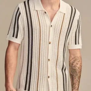 Men's Oxford Stripe Collared Short Sleeve Shirt