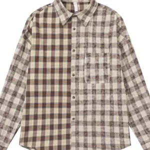 Men's Mocha Distressed Oversized Plaid Shirt