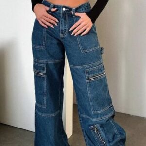 Women's Midnight Zip-Pocket Cargo Jeans