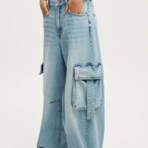 Women's Azure Vintage-Wash Cargo Jeans