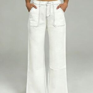 Women's Pearl Contrast-Stitch Wide-Leg Jeans